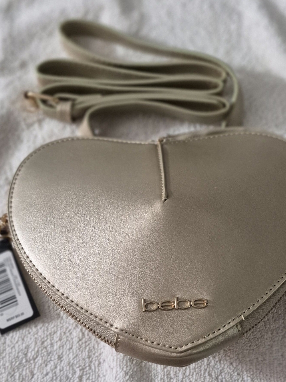 bebe Metallic Champagne Heart Crossbody Bag